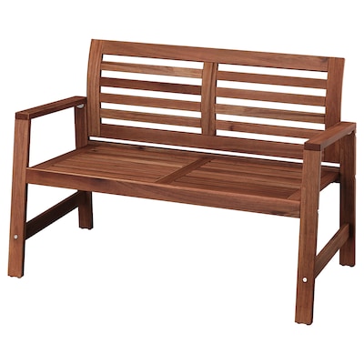 ÄPPLARÖ Bench with backrest, outdoor, brown stained