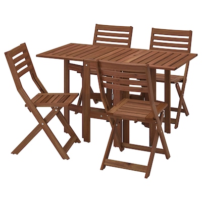 ÄPPLARÖ Table and 4 folding chairs, outdoor, brown stained