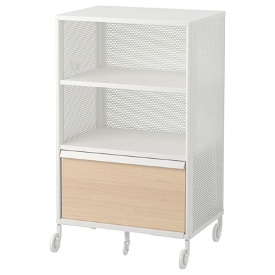 BEKANT Storage unit on casters, mesh white, 24x39 3/4 "