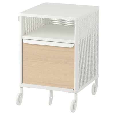 BEKANT Storage unit with smart lock, mesh white, 16 1/8x24 "