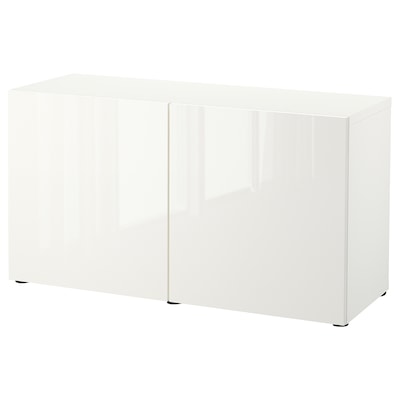 BESTÅ Storage combination with doors, white/Selsviken high-gloss/white, 47 1/4x16 1/2x25 5/8 "