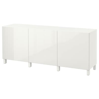 BESTÅ Storage combination with doors, white/Selsviken/Stubbarp high-gloss/white, 70 7/8x16 1/2x29 1/8 "
