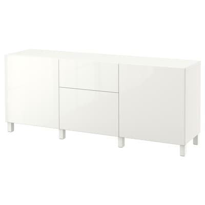 BESTÅ Storage combination with drawers, white/Selsviken/Stubbarp high-gloss/white, 70 7/8x16 1/2x29 1/8 "