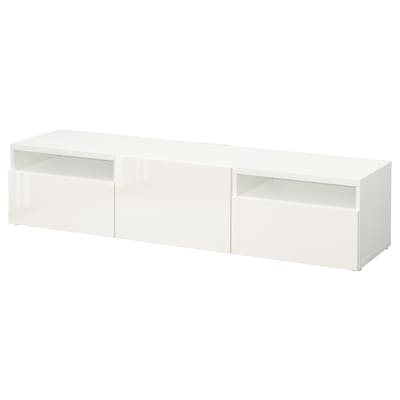 BESTÅ TV unit, white/Selsviken high-gloss/white, 70 7/8x16 1/2x15 3/8 "