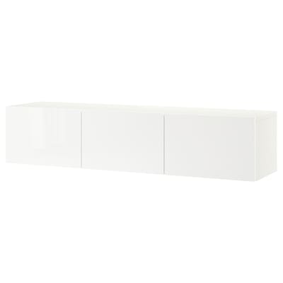 BESTÅ TV unit with doors, white/Selsviken high-gloss/white, 70 7/8x16 1/2x15 "