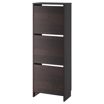 BISSA Shoe cabinet with 3 compartments, black/brown, 19 1/4x11x53 1/8 "