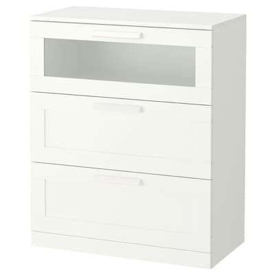 BRIMNES 3-drawer chest, white/frosted glass, 30 3/4x37 3/8 "