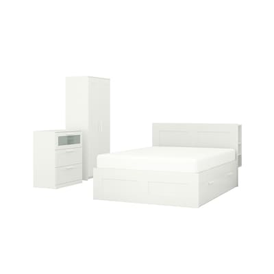 BRIMNES Bedroom furniture, set of 3, white, Full