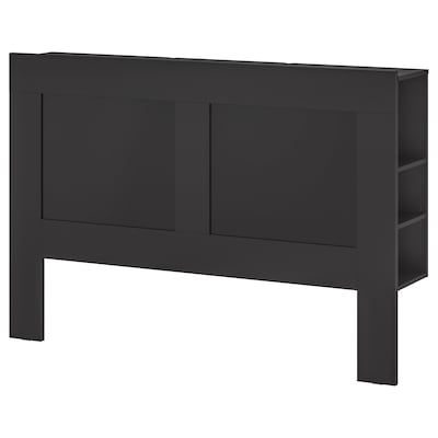 BRIMNES Headboard with storage compartment, black, Queen