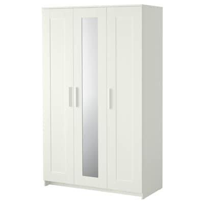 BRIMNES Wardrobe with 3 doors, white, 46x74 3/4 "