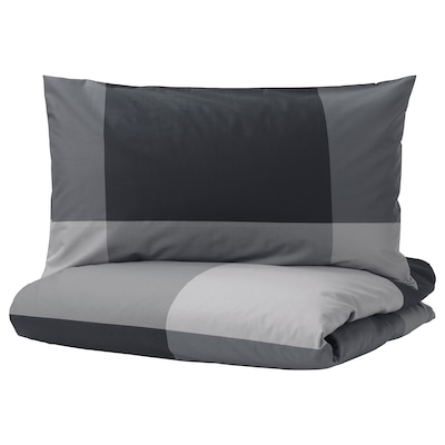 BRUNKRISSLA Duvet cover and pillowcase(s), black, Full/Queen (Double/Queen)