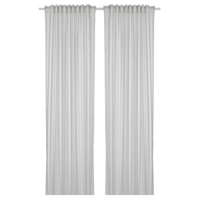 BYMOTT Curtains, 1 pair, white/light gray stripe, 47x98 "