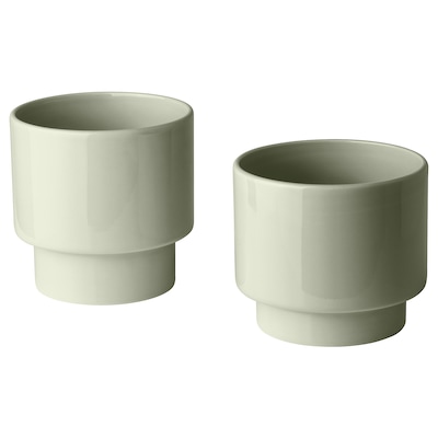 DRAKFRUKT Plant pot, set of 2, indoor/outdoor light green