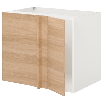 ENHET Corner base cabinet with shelf/door, white/oak effect
