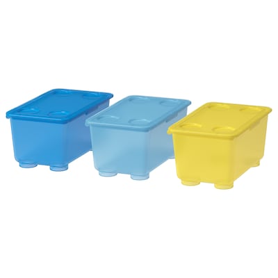 GLIS Box with lid, yellow/blue, 6 ¾x4 "