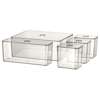 GODMORGON Box with lid, set of 5, smoked, 9 ½x7 ¾x4 "