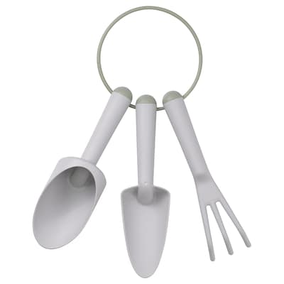 GRÄSMARÖ 3-piece gardening tool set, indoor/outdoor light gray/light green