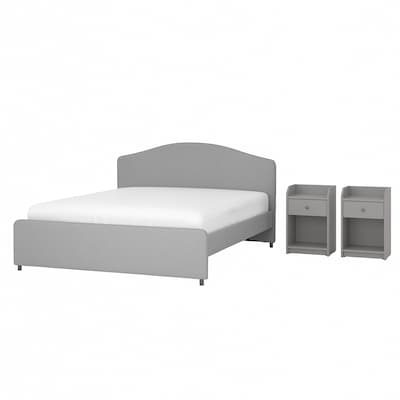 HAUGA Bedroom furniture, set of 3, Vissle gray, Queen