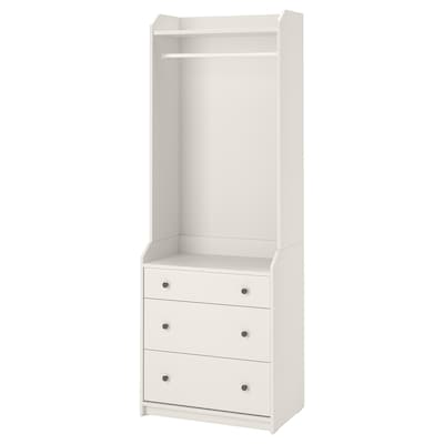 HAUGA Open wardrobe with 3 drawers, white, 27 1/2x78 3/8 "