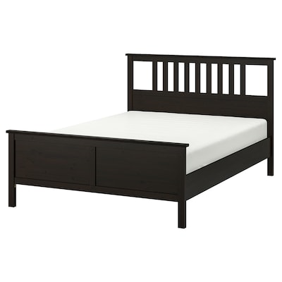 HEMNES Bed frame, black-brown/Luröy, Queen