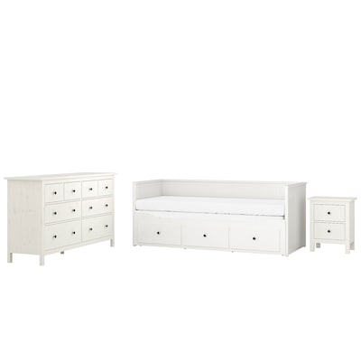 HEMNES Bedroom furniture, set of 3, white stain, Twin