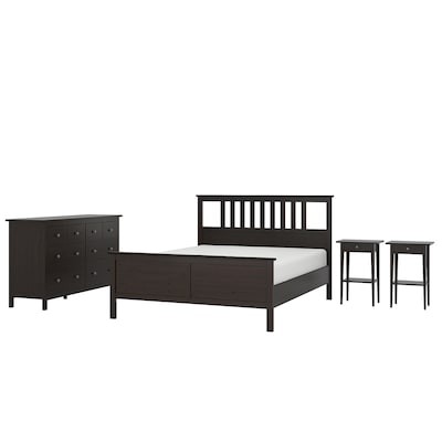 HEMNES Bedroom furniture, set of 4, black-brown, Queen