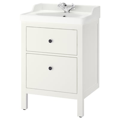 HEMNES / RÄTTVIKEN Sink cabinet with 2 drawers, white/Runskär faucet, 24 3/8x19 1/4x35 "