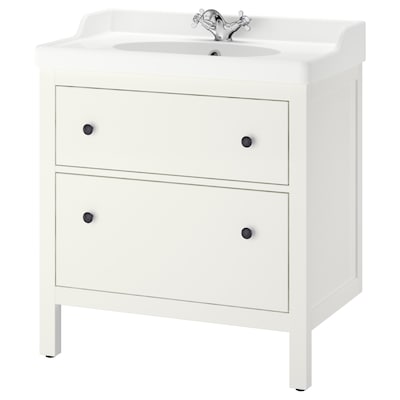 HEMNES / RÄTTVIKEN Sink cabinet with 2 drawers, white/Runskär faucet, 32 1/4x19 1/4x36 5/8 "