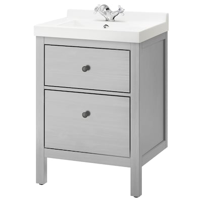 HEMNES / SKOTTVIKEN Sink cabinet with 2 drawers, gray/Runskär faucet, 24x18 7/8x35 "