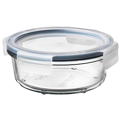 IKEA 365+ Food container with lid, round glass/plastic, 14 oz