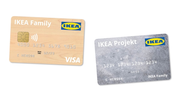 Image of an IKEA Projekt credit card and an IKEA Family credit card.