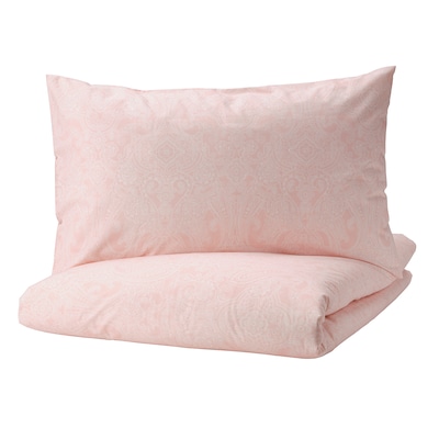 JÄTTEVALLMO Duvet cover and pillowcase(s), light pink/white, Full/Queen (Double/Queen)
