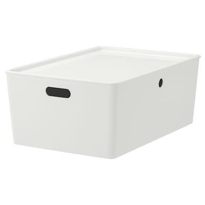 KUGGIS Box with lid, white, 14 ½x21 ¼x8 ¼ "