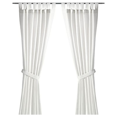 LENDA Curtains with tie-backs, 1 pair, white, 55x98 "