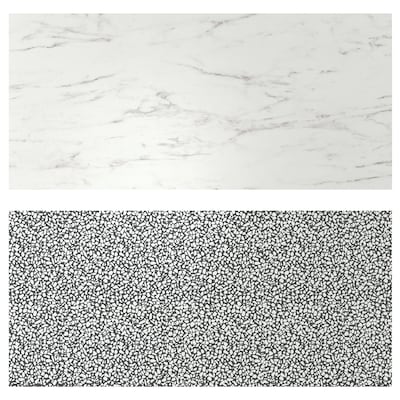 LYSEKIL Wall panel, double sided white marble effect/black/white mosaic patterned, 48x19 "
