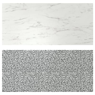 LYSEKIL Wall panel, double sided white marble effect/black/white mosaic patterned, 48x19 "