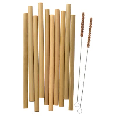OKUVLIG Drinking straws/cleaning brushes, bamboo/palm