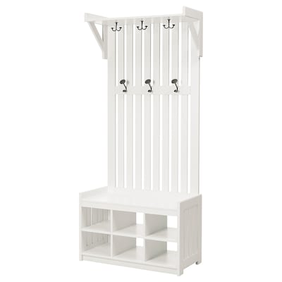 PANGET Coat rack with shoe storage bench, white, 33 1/2x16 1/8x78 3/4 "