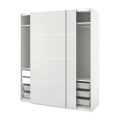 PAX / HOKKSUND Wardrobe combination, white/high gloss light gray, 78 3/4x26x93 1/8 "