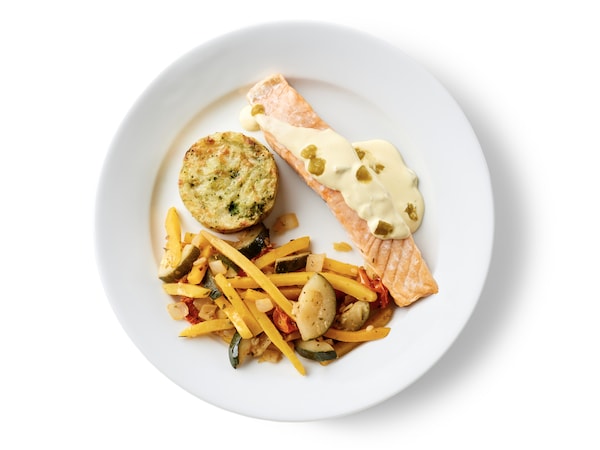 Plate of Salmon Fillet with Green Chili Hollandaise