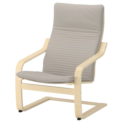 POÄNG Armchair, birch veneer/Knisa light beige