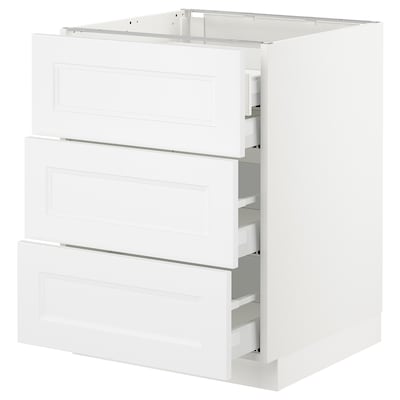 SEKTION Base cabinet w/3 fronts & 4 drawers, white Maximera/Axstad matt white, 24x24x30 "