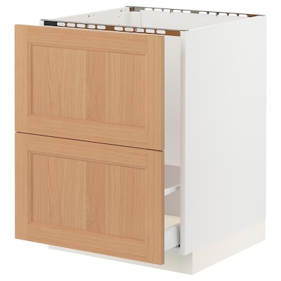 SEKTION / MAXIMERA Base cab f sink/recycling/2 fronts, white/Vedhamn oak, 24x24x30 "