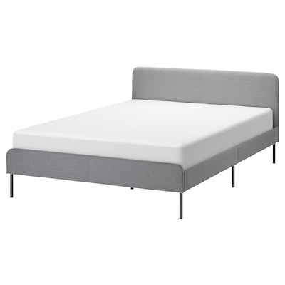 SLATTUM Upholstered bed frame, Knisa light gray, Queen