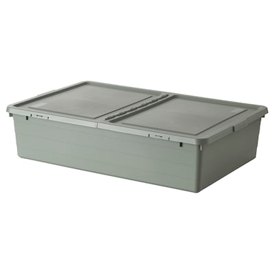 SOCKERBIT Storage box with lid, gray-green, 19 ¾x30 ¼x7 ½ "