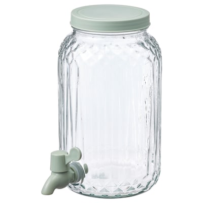 SOMMARFLÄDER Beverage dispenser, clear glass/light green, 101.4 oz