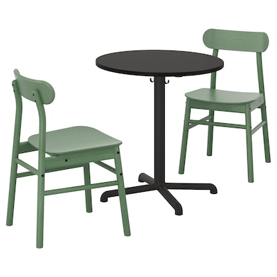 STENSELE / RÖNNINGE Table and 2 chairs, anthracite anthracite/green