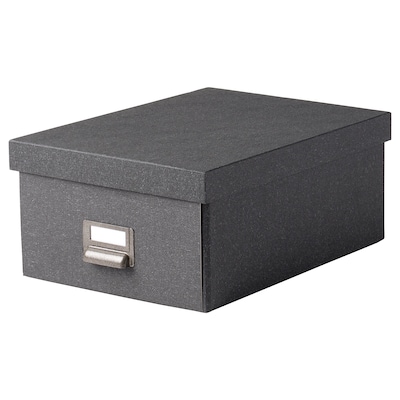 TJOG Storage box with lid, dark gray, 9 ¾x14 ¼x6 "