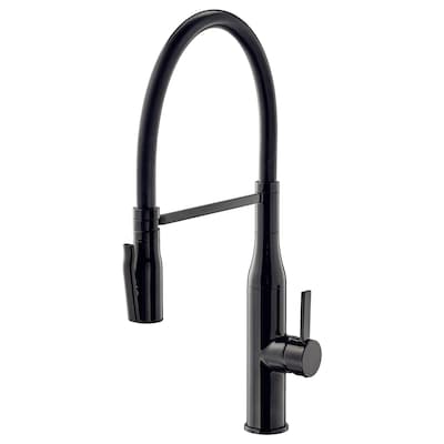 TOLLSJÖN Kitchen faucet with handspray, black polished metal