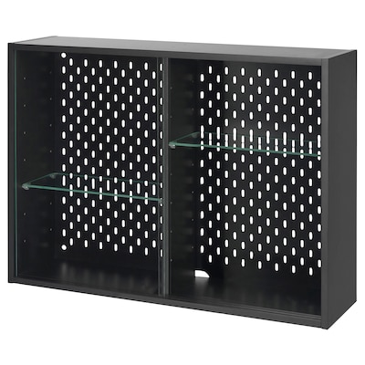 UPPSPEL Glass-door cabinet, dark gray, 29 7/8x22 "